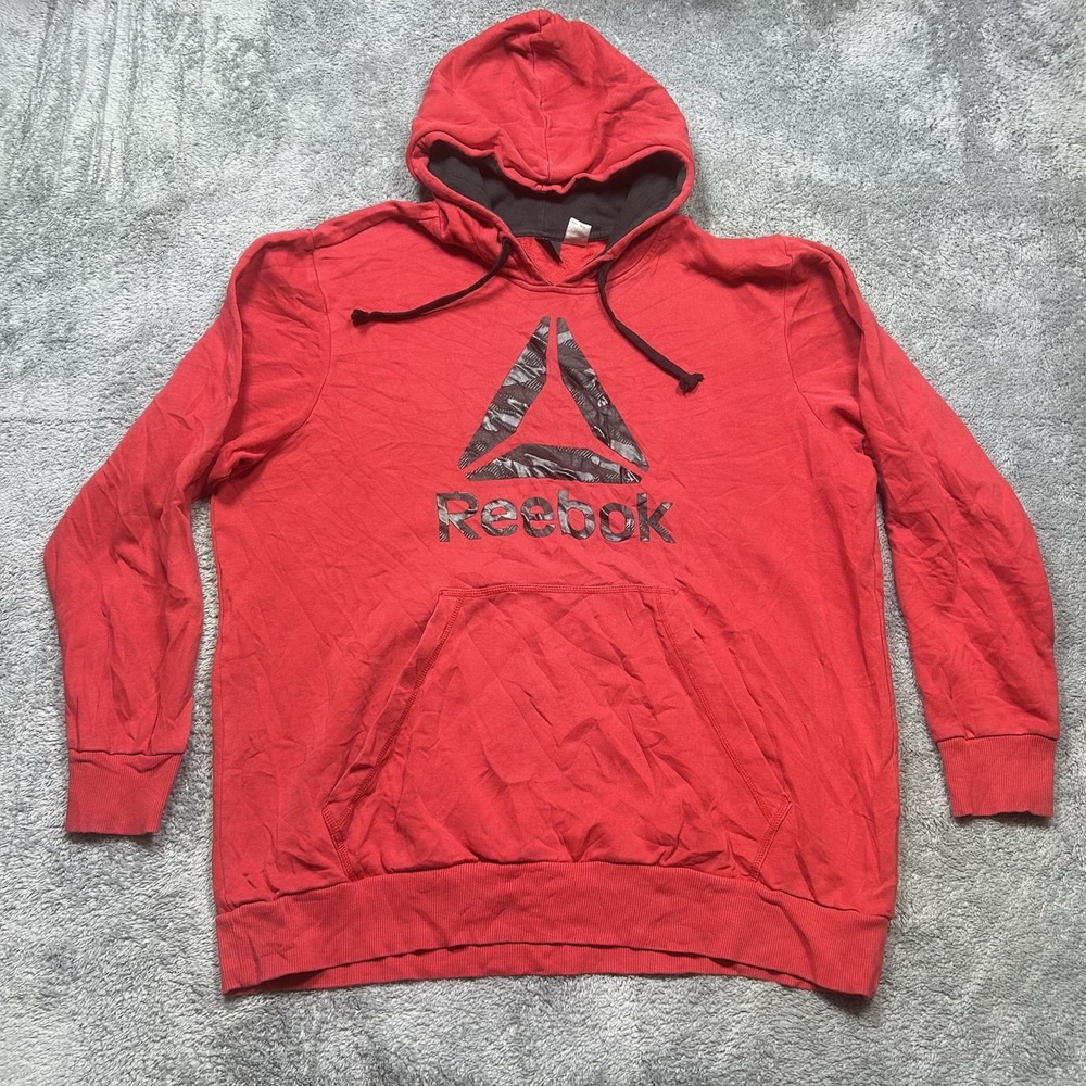 Reebok Graphic Fleece Warm-up Hoodie Men's 2XL‎ Red Drawstring Sweatshirt